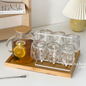 喝水杯子透明玻璃杯家庭用现代简约褶皱杯耐热待客泡茶杯新款一套