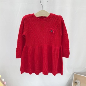 秋冬款 女童婴童漂亮红色羊毛韩版长袖针织连衣裙H1OP531