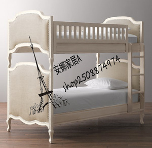 法式实木家具 小户型实木儿童床复古实木儿童双成床