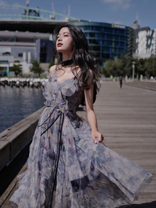 JZ匠子 法式长裙夏季仙女连衣裙 高级感仙气女装不规则气质吊带裙