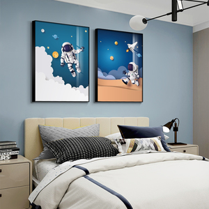 卡通儿童房装饰画宇航员床头挂画宇航员男童卧室壁画男孩房间墙画