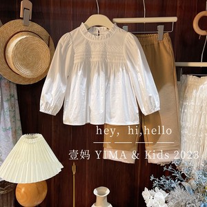 韩版童装女童衬衫春装新款白色洋气花边泡泡袖娃娃衫儿童宽松衬衣