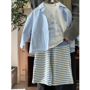 韩版童装男童蓝色外套春款2024新款儿童洋气时髦休闲宽松百搭衬衫