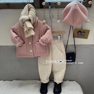 韩版童装女童冬装夹棉外套加厚棉衣棉裤两件套宝宝儿童棉服套装潮