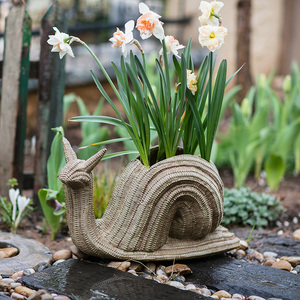 掬涵编织蜗牛动物造型花盆花器创意可爱多肉卡通摆件花园装饰