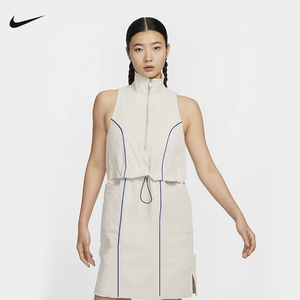 Nike耐克女子连衣裙夏季新款梭织运动立领刺绣收腰裙子FN2287-072