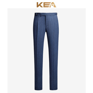 KEA那不勒斯西裤男肌理纹蓝色修身意式巴黎扣廓尔喀休闲单褶裤子