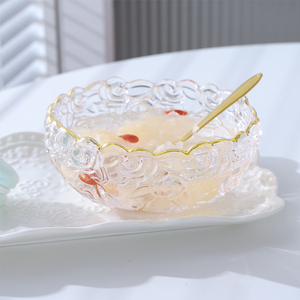 金边玻璃碗燕窝碗甜品碗盅汤碗轻奢餐具沙拉水果家用银耳粥碗精致