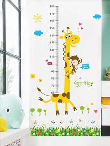 卡通动物早教墙纸自粘装饰门贴身高贴纸可移除儿童宝宝量身高墙贴