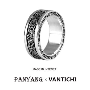 [祝福X吉祥]进口正品VANTICHI纯银卷草纹唐草纹食指男士戒指指环