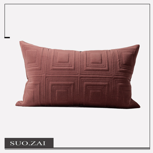 现代暗红色回形绗棉绣花沙发靠枕轻奢客厅样板间抱枕床头靠包腰枕