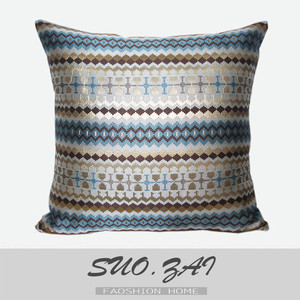 SUO.ZAI/现代简约样板房/沙发靠垫/抱枕/灰蓝色几何提花方枕