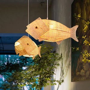 鱼形吊灯鲤鱼中式灯饰创意个性茶楼农家乐灯日式料理餐厅竹编智能