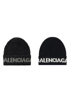 Balenciaga 巴黎世家 黑灰色徽标logo提花羊毛针织冷帽线帽帽子
