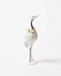 英国OLIVER BONAS动物首饰戒指架指环座陶瓷金仙鹤摆件梳妆台摆件