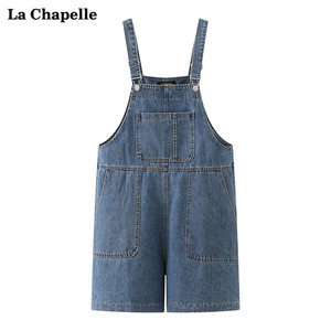 拉夏贝尔/La Chapelle短裤牛仔背带裤女学院风休闲五分裤夏季新款