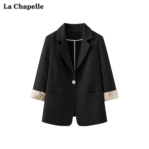 拉夏贝尔/La Chapelle翻领卷袖西装外套女设计感通勤西服春季新款