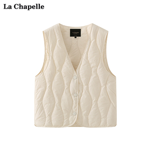 拉夏贝尔/La Chapelle纯色百搭V领内胆保暖加厚羽绒马甲外套女冬