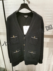 Chanel/香奈儿 22B 秋冬 黑色V领四口袋logo长袖针织开衫外套