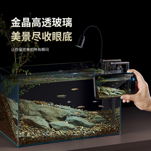 金晶超白玻璃鱼缸客厅小型生态斗鱼家用桌面溪流缸造景新款乌龟缸
