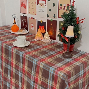 韩国ins复古咖色格子桌布撞红格餐桌茶几布野餐布圣诞拍照背景布