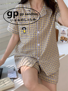 日本小众gp黄色格子衬衫睡衣女夏季天短袖纯棉甜美可爱女士家居服