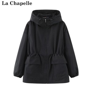 拉夏贝尔/La Chapelle春季款中长款女垂感褶皱短风衣休闲运动外套