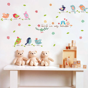 温馨卡通小鸟墙面贴画儿童房间幼儿园女孩卧室墙壁装饰自粘墙贴纸