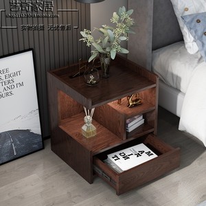 床头柜简约现代创意感应灯纯实木柜卧室小型边柜经济型多功能收纳