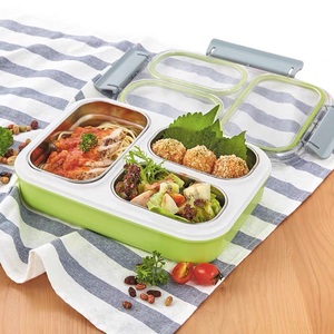 华美不锈钢便当盒保温饭盒分格单层方形塑料学生带盖成人简约饭盒