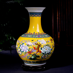 景德镇陶瓷器现代中式客厅装饰品珐琅彩落地大花瓶花插电视柜摆件