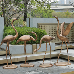 玻璃钢抽象仙鹤雕塑仿铜装饰品户外花园庭院草坪摆件园林景观小品
