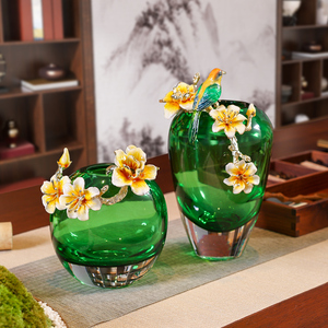 新中式玻璃花瓶客厅插花蓄水花器现代轻奢玄关摆件高级感软装饰品