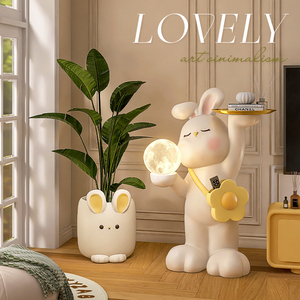 兔子客厅落地摆件奶油风花瓶电视柜室内沙发旁边可爱花盆仿真绿植