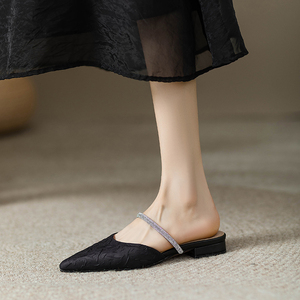 法式小众高级感包头半拖鞋女2024夏季新款尖头仙女风平底穆勒鞋