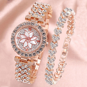 外贸新款女士手表满钻水钻花盘手链女表奢华时尚潮流手链套装腕表