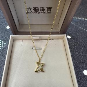 六福珠宝黄金项链Goldstyle系列X字母钻石项链定价金镶钻一体链
