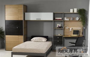 随变书房卧室储物组合猫王风格钢木家具套装床写字桌衣柜ASW1002