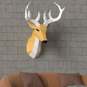 鹿头壁挂欧美创意动物纸艺diy纸模家居饰品立体几何墙面装饰挂件