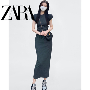 zara2024新款女鱼尾包臀黑色连衣裙子垂坠感修身显瘦小妈法式长裙