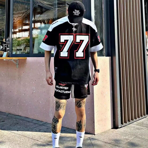 X TNF MDNS冰球服美式短袖男复古运动拼接橄榄球服嘻哈篮球衣T恤