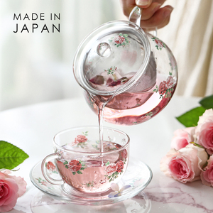 【清仓】KOJI日本进口耐热玻璃杯浪漫玫瑰花茶杯碟茶壶茶具套装