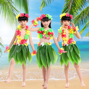 夏威夷草裙树叶子裙男女儿童草裙舞环保服装节日表演出花环海草舞