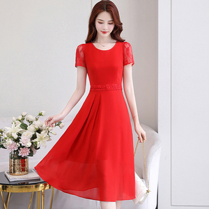红色连衣裙夏季薄款敬酒服新娘结婚礼服女遮肚很仙的夏天雪纺裙子