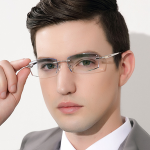 大脸近视眼镜眼镜架眼镜框男女无框眼镜纯钛切边 配成品眼睛变色
