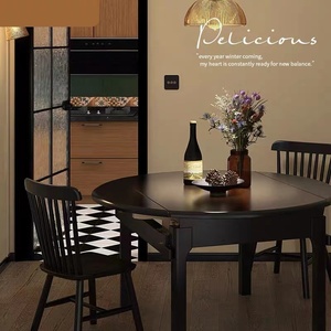 米思洛北欧全实木伸缩折叠餐桌黑色现代简约长方形可变圆饭桌家用