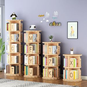 丛良实木旋转书架落地置物架家用儿童书架小型绘本收纳置物架