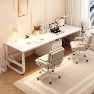 威武双人电脑桌台式家用学生学习桌卧室长条办公桌子简易白色书桌