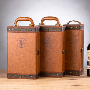 新款复古系列双支红酒盒单支红酒包装盒六支葡萄酒礼盒皮盒红酒箱