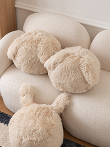 设计师款~韩式流苏款手工缝制小兔子抱枕装饰卧室沙发圆形纯米色